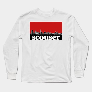 Scouser / Liverpool Red Skyline Design Long Sleeve T-Shirt